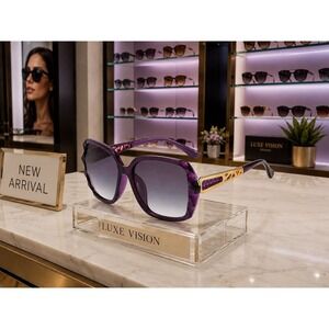 Womens‎ Purple Oversized Square Sunglasses Gold Filigree Temples